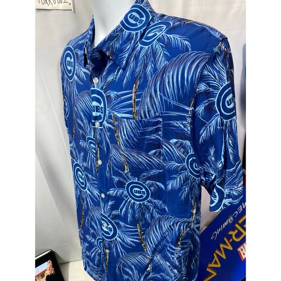 Chicago Cubs Hawaiian Tropical Flower Casual Short Sleeve Button Shirt Large - Picture 4 of 8